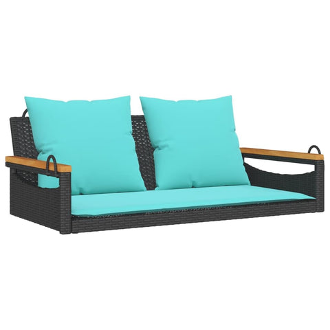 vidaXL Swing Bench Hammock Chair with Cushions, Black Poly Rattan, Modern Design, Outdoor Garden Patio, 42.9"x24.4"x15.7"
