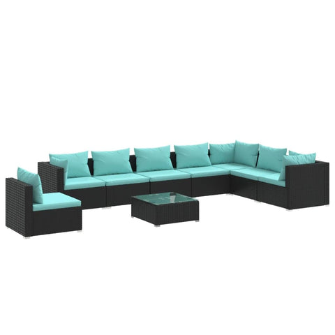 vidaXL Patio Lounge Set 9 Piece, Patio Furniture Set for Outdoor Garden, Sectional Sofa with Cushions, Corner Sofa, Poly Rattan Black