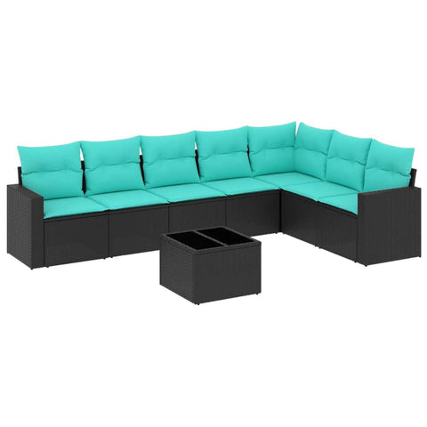 vidaXL Patio Sofa Set with Cushions 8 Piece, Sectional Sofa with Glass Table, Outdoor Conversation Set, Patio Furniture, Black Poly Rattan