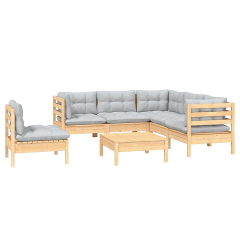 vidaXL Solid Pinewood Patio Lounge Set 6-Piece with Gray Cushions - Modular Garden Sofa, Outdoor Seating for Patio, Deck