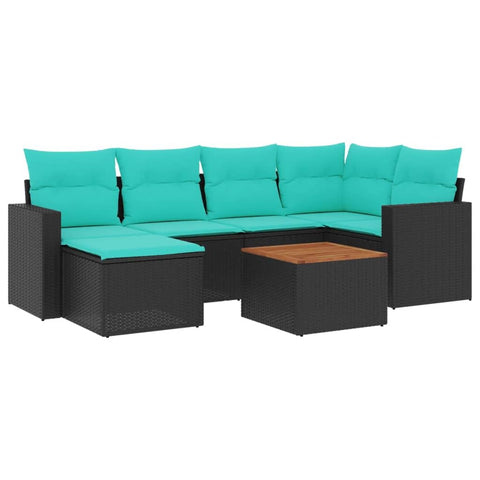 vidaXL Patio Sofa Set with Cushions 7 Piece, Outdoor Conversation Set with Storage, Patio Furniture Set, Modern Style, Black Poly Rattan