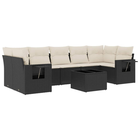 vidaXL Patio Sofa Set with Cushions 8 Piece, Outdoor Conversation Set, Sectional Sofa for Balcony Garden, Modern Style, Black Poly Rattan