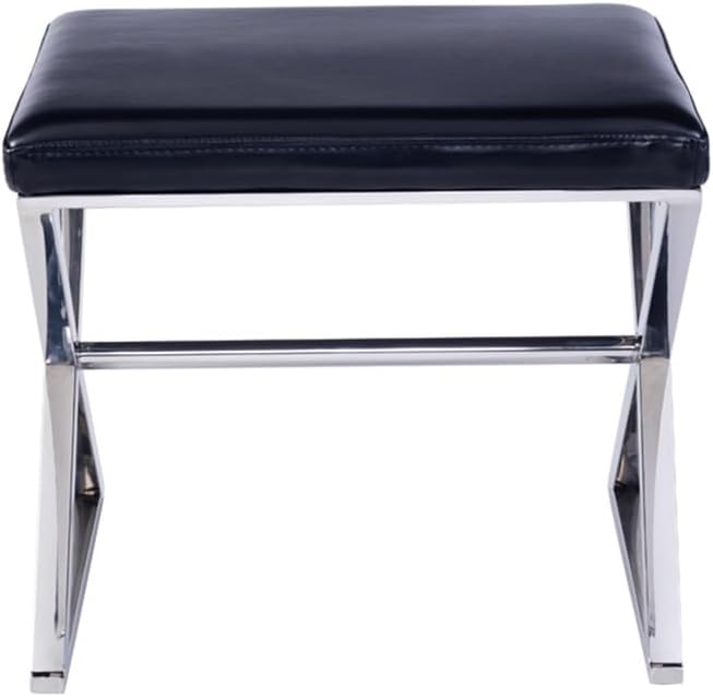 Pasargad Home Luxe Upholstered Bench, Black/Chrome