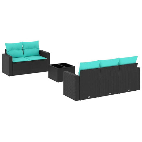 vidaXL Patio Sofa Set with Cushions 6 Piece, Sectional Sofa with Glass Table, Outdoor Conversation Set, Patio Furniture, Black Poly Rattan