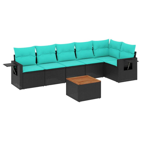 vidaXL 7 Piece Garden Sofa Set with Cushions Black Poly Rattan