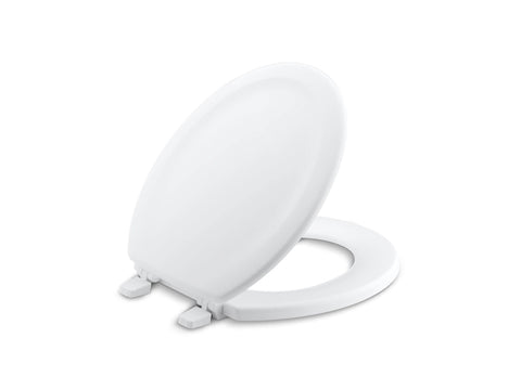 KOHLER 4648-0 Stonewood Round Toilet Seat, Round Wood Seat for Standard Toilets, Comes with Color-Matched Plastic Hinges, Home Essentials, White