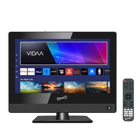 Supersonic SC-1520VTV 15.6 inch Smart AC/DC LED TV, Powered by VIDAA, 1080p, WiFi, Built-in Speakers, USB, 3X HDMI ARC, For Kitchen, RV, Boat, Truck, Playroom, Room, Remote, DC Car Cord INCLUDED-Black