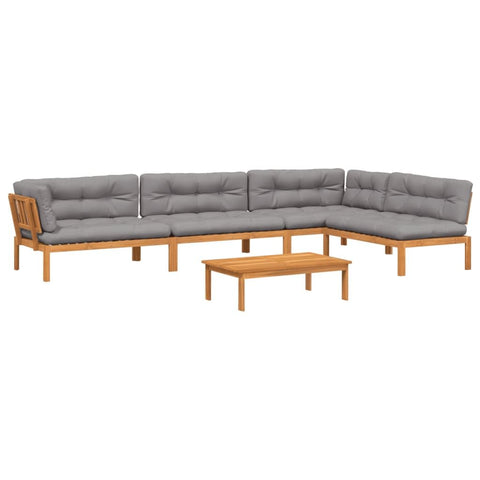 vidaXL Patio Pallet Sofa Set - 5 Piece Outdoor Furniture with Cushions - Solid Acacia Wood - Garden/Patio/Terrace - Modular Design - Easy to Clean - Brown/Grey - Comfortable Seating
