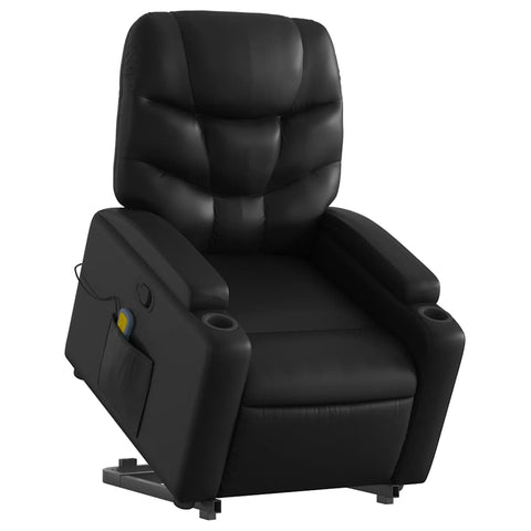 vidaXL Black Faux Leather Power Lift Massage Recliner - Elderly Motor Armchair with Manual Recline, Vibration, Cup Holders, 3206058
