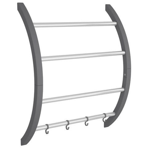 'vidaXL Wall-Mounted Aluminum Towel Rack with Hooks - Silver, Space-Saving Towel Ladder with Multiple Hanging Options, 22"x6.3"x28.3"