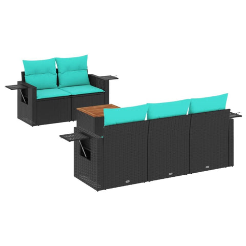 vidaXL Patio Sofa Set with Cushions 6 Piece, Outdoor Conversation Set, Sectional Sofa for Balcony Garden, Modern Style, Black Poly Rattan