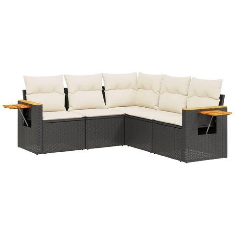 vidaXL Patio Sofa Set with Cushions 5 Piece, Outdoor Furniture Set, Sectional Sofa for Balcony Garden, Outdoor Conversation Set, Black Poly Rattan