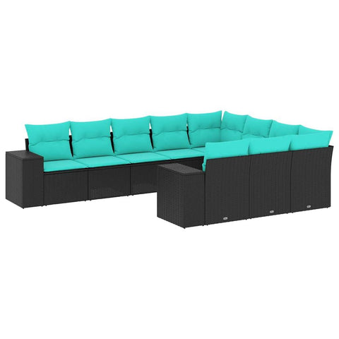 vidaXL Patio Sofa Set with Cushions, Outdoor Furniture 10 Piece Black Poly Rattan, Comfortable Modular Design for Garden, Terrace, and Backyard Use