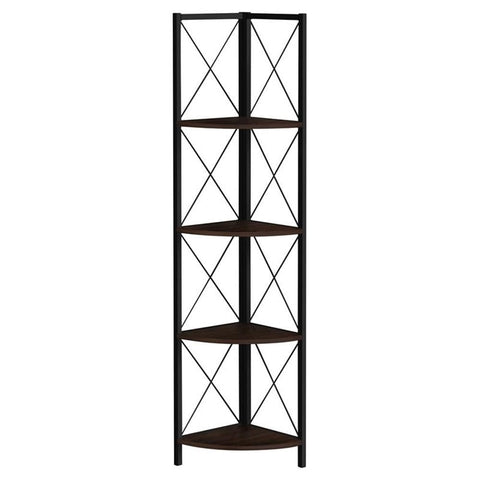 Monarch Specialties I 3645 Bookshelf, Bookcase, Etagere, Corner, 4 Tier, 60" H, Office, Bedroom, Metal, Laminate, Brown, Black, Contemporary, Modern