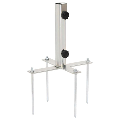 vidaXL Parasol Base-Stable Steel Umbrella Holder with Adjustable Tube and Ground Spikes for Outdoor/Garden/Patio Use, Silver