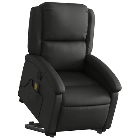 vidaXL Black Leather Power Lift Recliner Chair with Massage and Manual Recline, Comfortable Foam Padded Armchair for Elderly