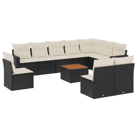 vidaXL Patio Sofa Set with Cushions 11 Piece, Outdoor Conversation Set with Storage, Patio Furniture Set, Modern Style, Black Poly Rattan