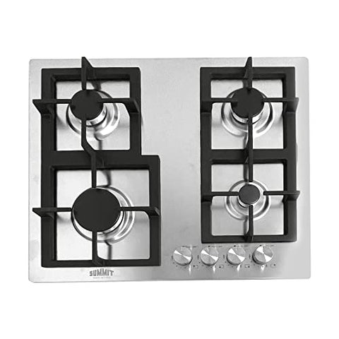 Summit GCJ4SS, 24-Inch-Wide 4-Burner Gas Cooktop, Stainless Steel with Sealed Burners, Cast Iron Grates, NG/LPG Conversion Kit, Flame Failure Protection, Easy to Clean, Cord Included