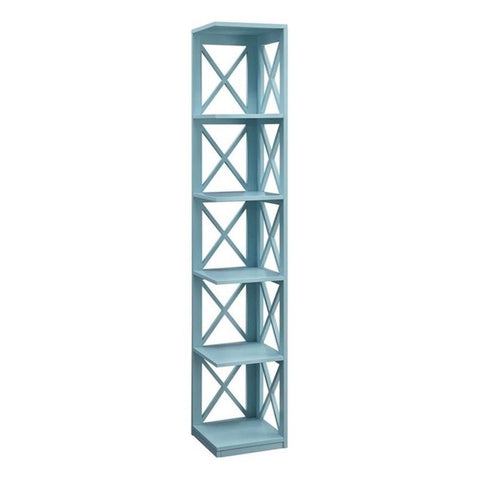 Convenience Concepts Oxford Corner Bookcase 12" - 5-Tier Slim Farmhouse Bookcase for Modern Living & Family Room, Media Storage Organizer for Home Office Library, Tall Shelving Unit, Sea Foam Blue