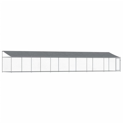 vidaXL Outdoor Dog Cage with Roof and Door - Gray Galvanized Steel Animal Kennel for Play, Exercise, and Training, 39.4' x 6.6' x 6.6