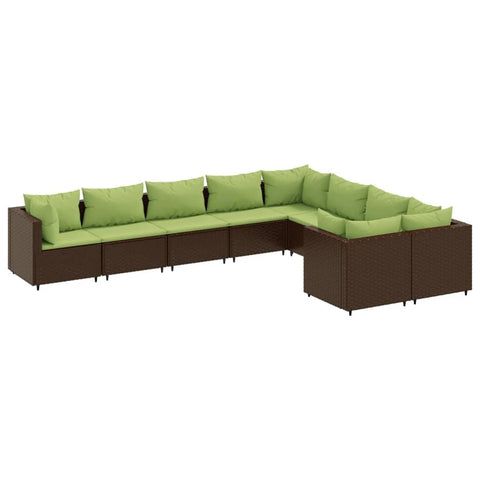 vidaXL 9 Piece Garden Sofa Set with Brown Polyrattan Cushions, Garden Living Room Set with Cushions, Garden Furniture Set, Outdoor Living Room Set