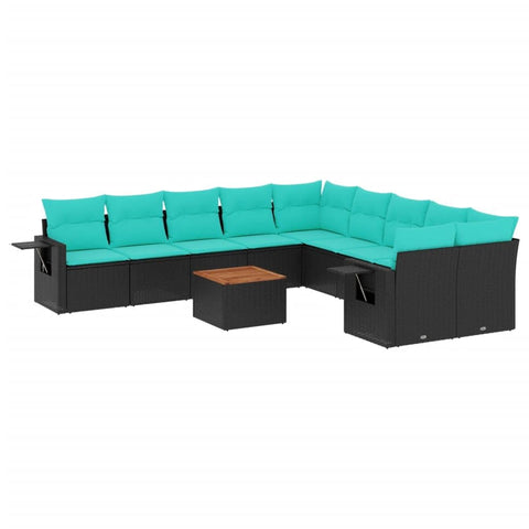vidaXL 11 Piece Garden Sofa Set with Cushions Black Poly Rattan