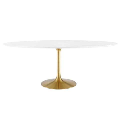 Modway Lippa 78" Oval-Shaped Mid-Century Modern Dining Table with White Wood Top and Gold Base