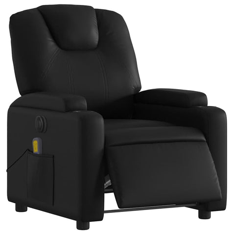 vidaXL Black Faux Leather Electric Massage Recliner Chair with Cup Holders and Vibration - Adjustable Lounge Armchair for Living Room Comfort