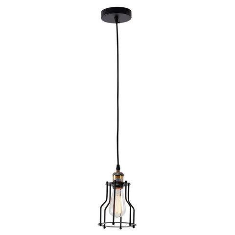 BETHEL a Black Cage Frame Single Pendant Light with Brass Hardware