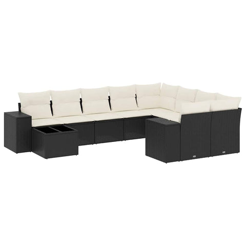 vidaXL Modular Garden Sofa Set with Cushions Black and Cream PE Rattan Outdoor Furniture Weather Resistant Comfortable Seating for 9 Perfect Patios Gardens Terraces Patio Lounge Poly Conversation