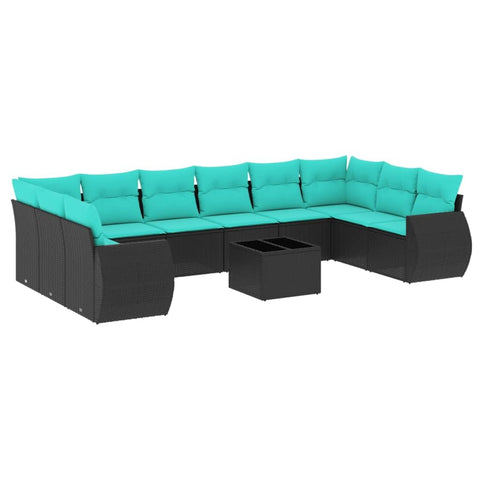 vidaXL 11 Piece Garden Sofa Set with Cushions Black Poly Rattan