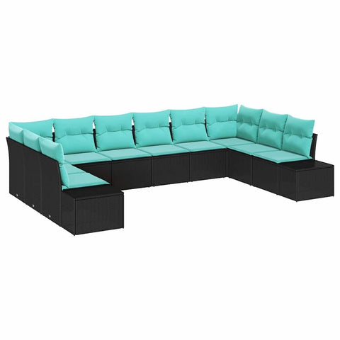 vidaXL Garden Sofa Set with Cushion 10 pcs Black Poly Rattan, Modern Modular Sofa, Perfect for Garden & Terrace, Stylish Outdoor Seating, Weatherproof, Chill in Comfort
