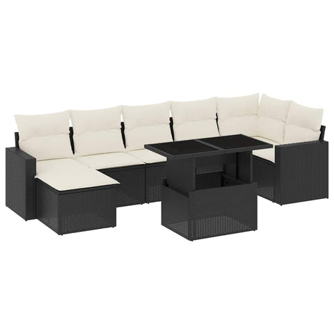 vidaXL Patio Sofa Set with Cushions 8 Piece, Garden Lounge Set, Outdoor Conversation Set, Sectional Sofa for Garden, Modern Style, Black Poly Rattan