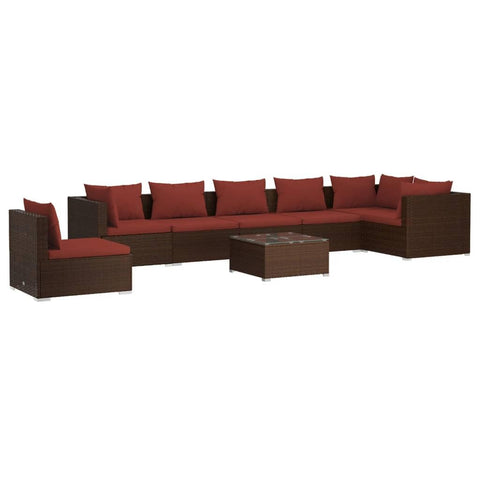 vidaXL Patio Lounge Set 8 Piece, Patio Furniture Set for Outdoor Garden, Sectional Sofa with Cushions, Corner Sofa, Poly Rattan Brown
