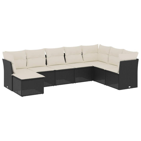 vidaXL Patio Sofa Set with Cushions 8 Piece, Outdoor Conversation Set, Sectional Sofa for Balcony Garden, Modern Style, Black Poly Rattan