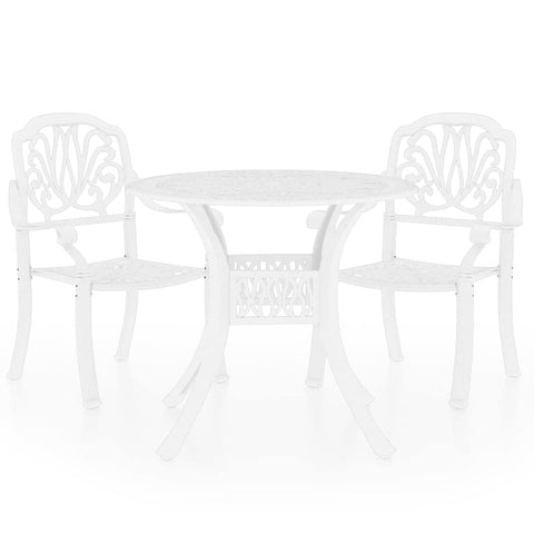 vidaXL 3 Piece Cast Aluminum Bistro Set with Umbrella Hole, Outdoor Patio Furniture, Elegant Garden Chair and Table Set, White