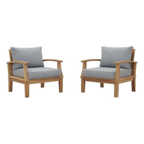 Modway EEI-1819-NAT-GRY-SET Marina Premium Grade A Teak Wood Outdoor Patio Armchairs-Set of 2, Natural Gray
