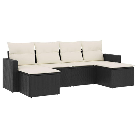 vidaXL Patio Sofa Set with Cushions 6 Piece, Outdoor Conversation Set, Sectional Sofa for Balcony Garden, Patio Furniture, Black Poly Rattan