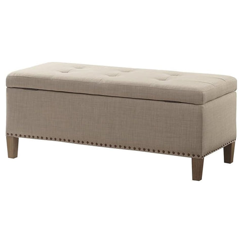 Oakestry Shandra Storage Rectangular Ottoman Tufted Top Linen Look Fabric with Large Storage Space Accent Furniture for the Living Room, Medium, Natural