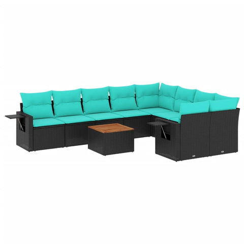 vidaXL 10 Piece Garden Sofa Set with Cushions Black Poly Rattan