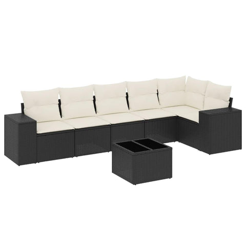 vidaXL 7 Piece Modular Garden Sofa Set with Cushions Black and Cream PE Rattan Built in Storage UV Resistant Ideal for Outdoor Indoor Use Patio Furniture Poly Conversation Sectional Lounge