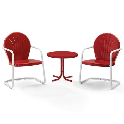 Griffith 3Pc Retro Outdoor Chair Set Bright Red Gloss - Side Table & 2 Chairs