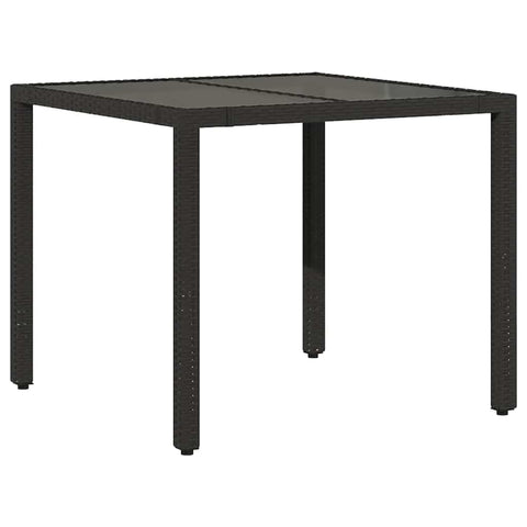 vidaXL Square Garden Table with Glass Top Black 35.4 x 35.4 in Sturdy Outdoor Dining Modern Patio Furniture Comfortable Tempered Poly Rattan