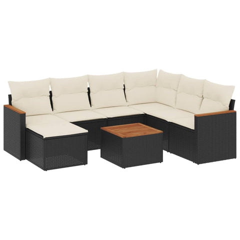 vidaXL Patio Sofa Set with Cushions 8 Piece, Outdoor Conversation Set with Storage, Patio Furniture Set, Modern Style, Black Poly Rattan