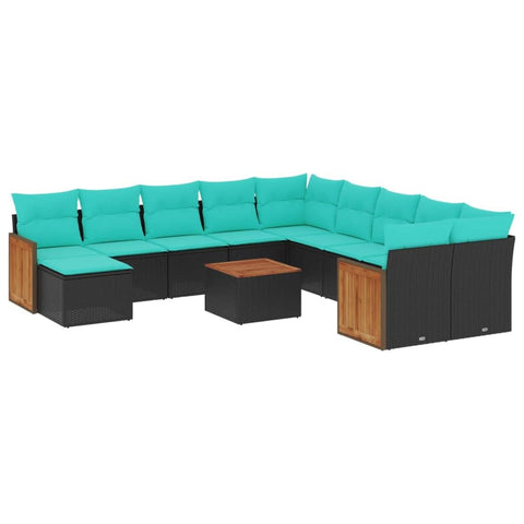 vidaXL 12 Piece Garden Sofa Set with Cushions Black Poly Rattan