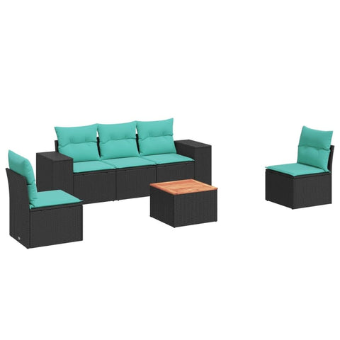 vidaXL Patio Sofa Set with Cushions 6 Piece, Outdoor Conversation Set, Patio Furniture Set for Balcony Garden, Modern Style, Black Poly Rattan