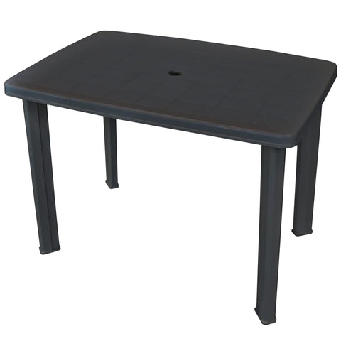 vidaXL Anthracite Patio Table - Weather- Plastic Garden Table with 1.4" Umbrella Hole - Lightweight, Easy to Assemble - Suitable for Patio, Garden, Campsite, Outdoor Dining - 39.8"x26.8"x28.3"