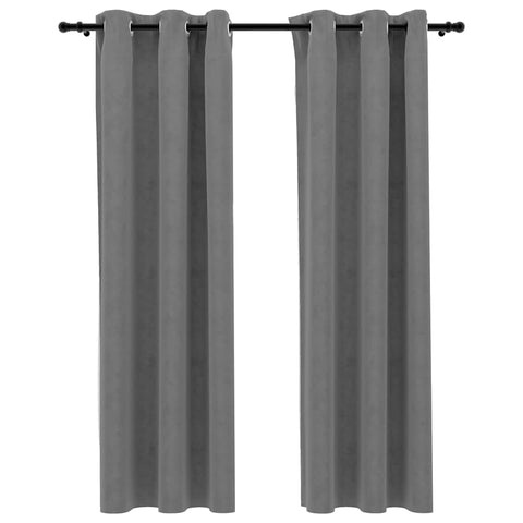 vidaXL Elegant Velvet Blackout Curtains with Rings- Gray 37"x95"- Velvet Fabric, Machine Washable, Privacy Window Drapes, Set of 2