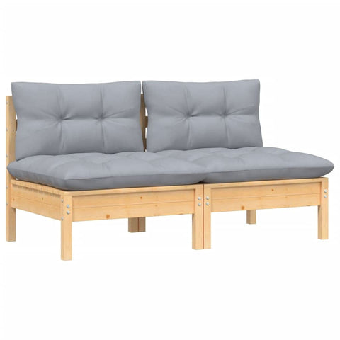 vidaXL Solid Wood Pine 2-Seater Patio Sofa - Gray Cushions, Modular Garden Seat, Outdoor Lounge, 25"x25"x24.6"