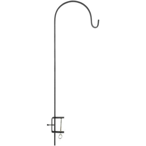 Adjustable Deck Rail Shepherd’s Pole with Clamp, Black Powder-Coated Iron Hanging Pole for Bird Feeders & Lanterns
